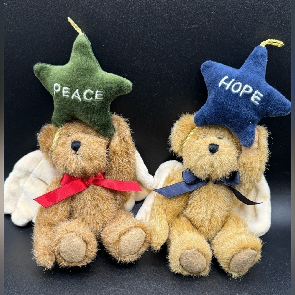 VTG 2002 Boyds Bears "Starcatcher" Peace and Hope Plush Angel Bear Ornaments